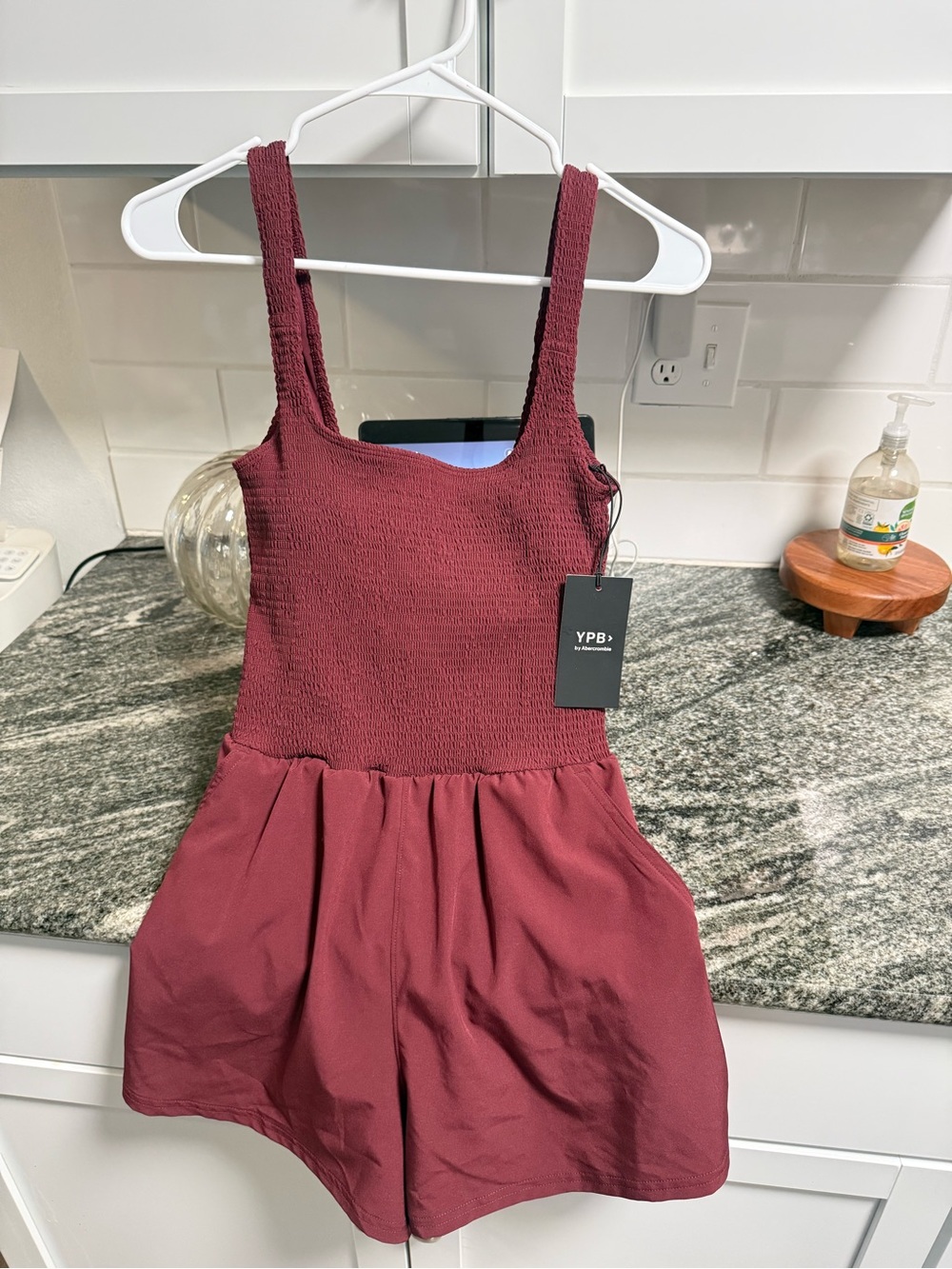 Abercrombie & Fitch Burgundy Smocked Tank Romper